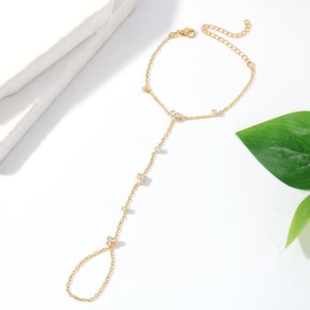 Αλυσίδα δαχτύλου με στρας και ζιρκόν, σε σχήμα λουλουδιού