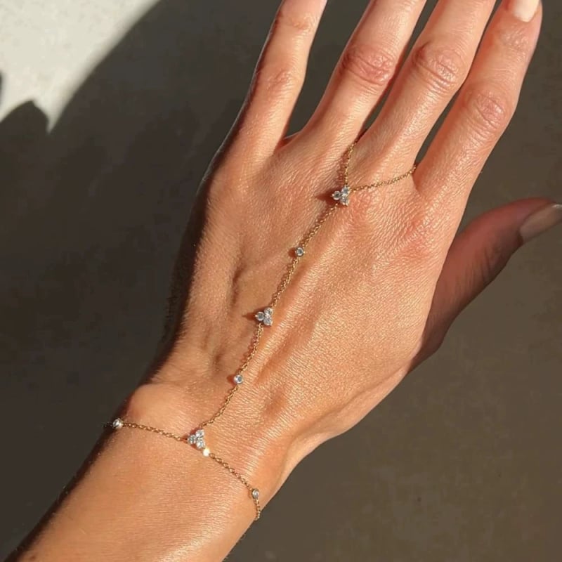 Αλυσίδα δαχτύλου με στρας και ζιρκόν, σε σχήμα λουλουδιού