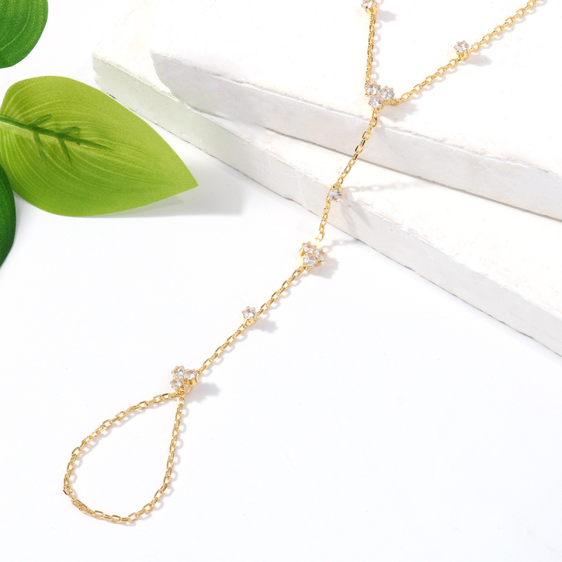 Αλυσίδα δαχτύλου με στρας και ζιρκόν, σε σχήμα λουλουδιού