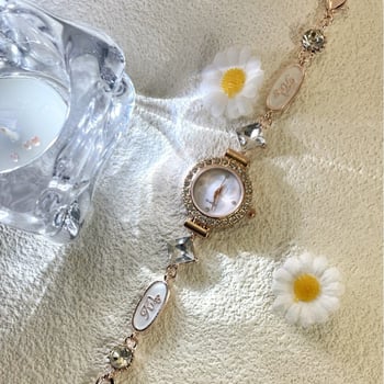 Мечтан балет: многоелементна бяла пеперудена огърлица с часовник, френски стил лукс, закопчаване лобстер, буквено диамантено акцент