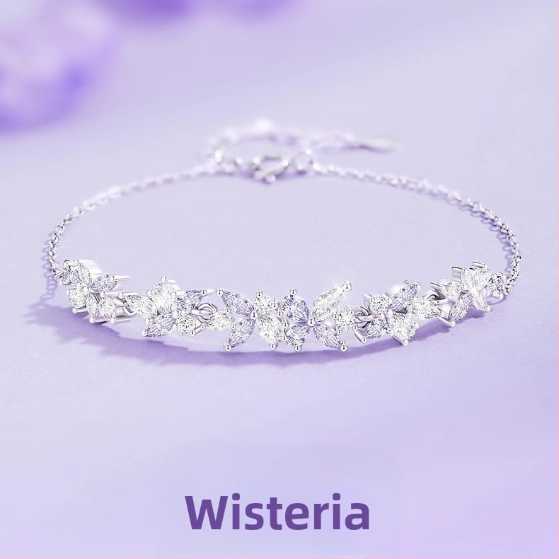 S925 ezüst női karkötő wisteria virággal és mosollyal, finom minimalistista, édes barátság ékszer, születésnapra