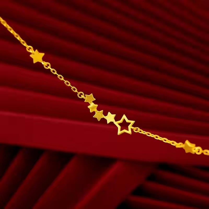 Γυναικείο λεπτό βραχιόλι με αστεράκι, αμμου-χρυσαφής απόχρωση