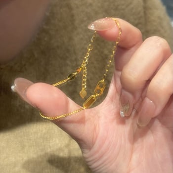 Χρυσό βραχιόλι με διπλό δαχτυλίδι για γυναίκες, κομψός σχεδιασμός, AB αλυσίδα