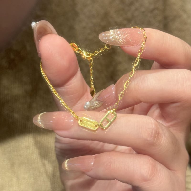 Χρυσό βραχιόλι με διπλό δαχτυλίδι για γυναίκες, κομψός σχεδιασμός, AB αλυσίδα