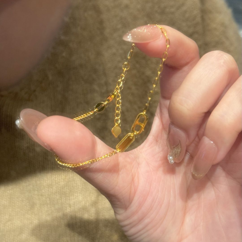 Χρυσό βραχιόλι με διπλό δαχτυλίδι για γυναίκες, κομψός σχεδιασμός, AB αλυσίδα