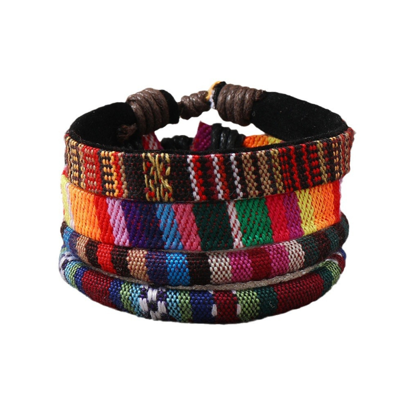 Ručni izrađena šarena narukvica od užeta s duginim bojama, boho stil, vintage inspirirani modni nakit