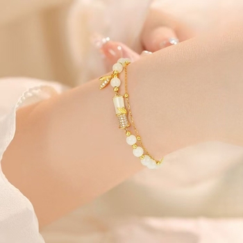 Γυναικείο βραχιόλι με επίχρυσο φινίρισμα και ασήμι S925, κόμβος από μπαμπού και Hetian Jade, σχέδιο φύλλου μπαμπού