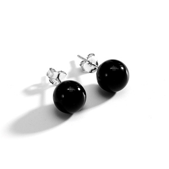 Naušnice Korejskog stila od srebra S925 s crnim oniksom – minimalističke i elegantne, unisex, crni okrugli kamen