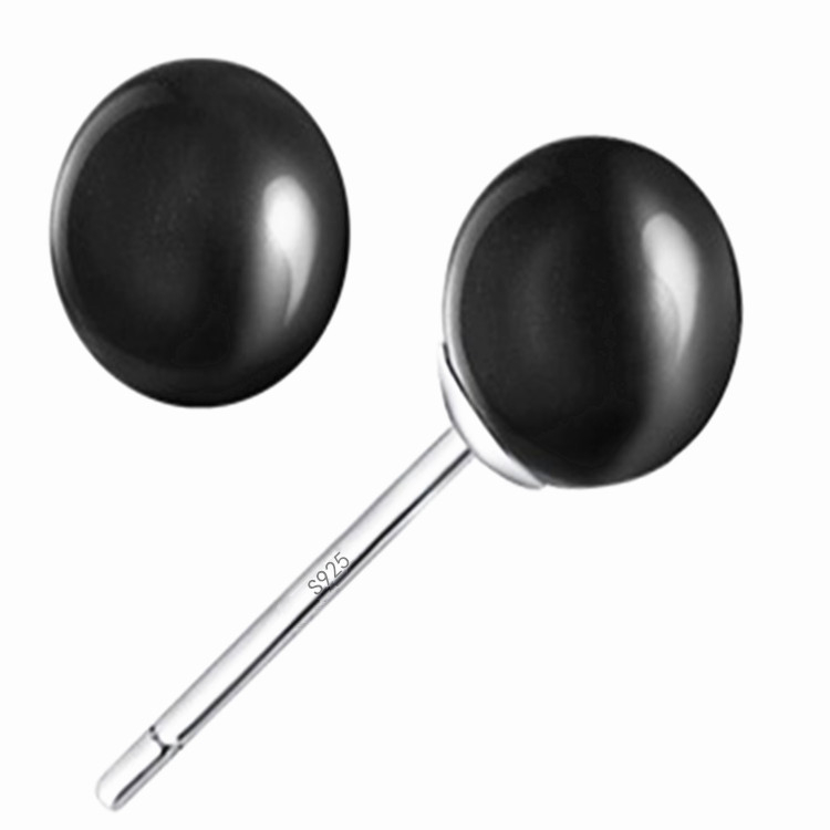 Naušnice Korejskog stila od srebra S925 s crnim oniksom – minimalističke i elegantne, unisex, crni okrugli kamen
