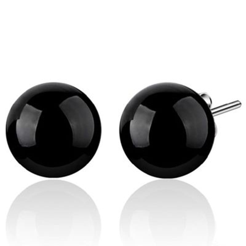 Naušnice Korejskog stila od srebra S925 s crnim oniksom – minimalističke i elegantne, unisex, crni okrugli kamen