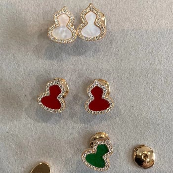 Σκουλαρίκια με σχήμα κολοκύθας από ροζ χρυσό με κόκκινο αχάτης, unisex, INS στυλ, κινέζικη έμπνευση