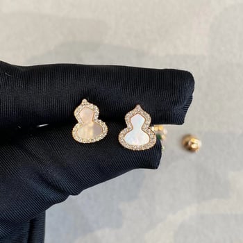 Σκουλαρίκια με σχήμα κολοκύθας από ροζ χρυσό με κόκκινο αχάτης, unisex, INS στυλ, κινέζικη έμπνευση