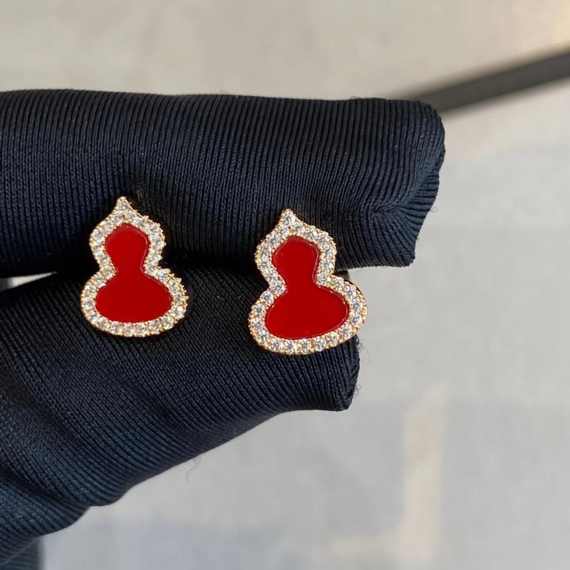 Σκουλαρίκια με σχήμα κολοκύθας από ροζ χρυσό με κόκκινο αχάτης, unisex, INS στυλ, κινέζικη έμπνευση