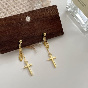 Σκουλαρίκια από ασήμι S925 με σταυρό και αλυσίδα-φούντες, για άνδρες και γυναίκες, πανκ στιλ, μοντέρνα και εξατομικευμένα