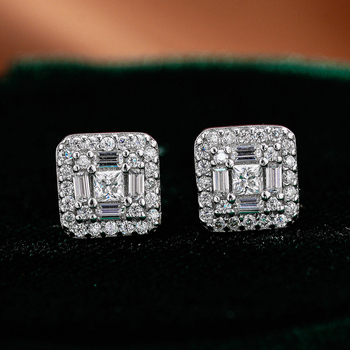 Σκουλαρίκια Moissanite από S925 ασήμι, γεωμετρικά σχήματα: τετράγωνο, ρόμβος και κύβος, unisex στυλ Ευρώπη-Αμερική.