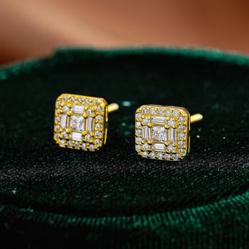 Σκουλαρίκια Moissanite από S925 ασήμι, γεωμετρικά σχήματα: τετράγωνο, ρόμβος και κύβος, unisex στυλ Ευρώπη-Αμερική.