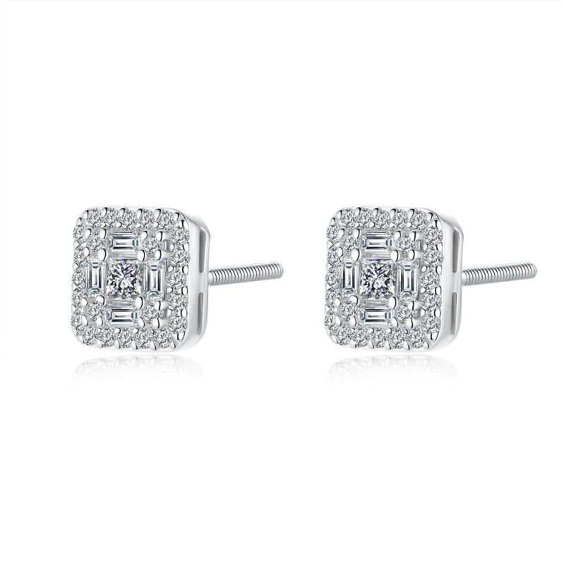 Σκουλαρίκια Moissanite από S925 ασήμι, γεωμετρικά σχήματα: τετράγωνο, ρόμβος και κύβος, unisex στυλ Ευρώπη-Αμερική.