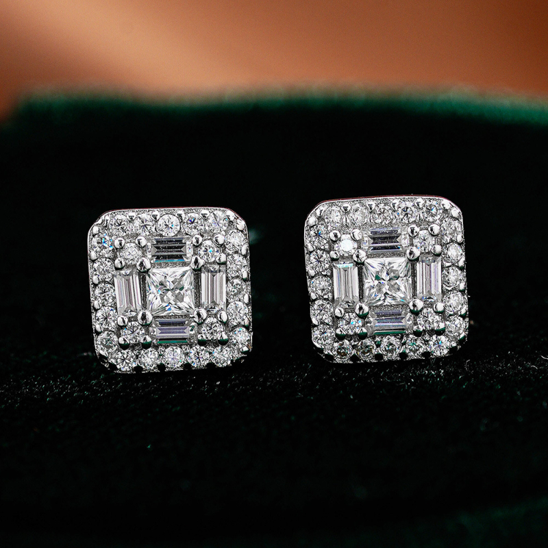 Σκουλαρίκια Moissanite από S925 ασήμι, γεωμετρικά σχήματα: τετράγωνο, ρόμβος και κύβος, unisex στυλ Ευρώπη-Αμερική.