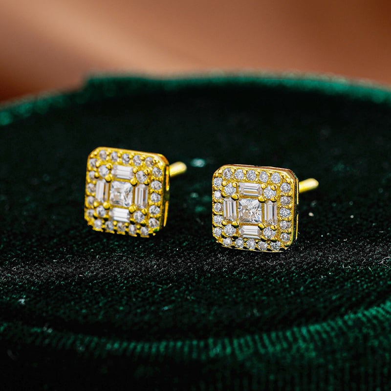 Σκουλαρίκια Moissanite από S925 ασήμι, γεωμετρικά σχήματα: τετράγωνο, ρόμβος και κύβος, unisex στυλ Ευρώπη-Αμερική.