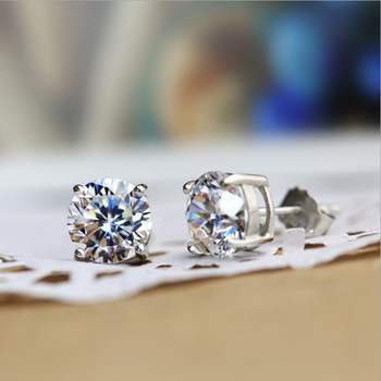 Moissanite 1 ct, boja D, naušnice s četiri kandže, 925 srebro, unisex