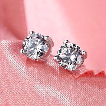 Moissanite 1 ct, boja D, naušnice s četiri kandže, 925 srebro, unisex