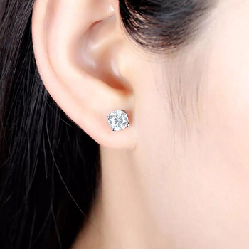 Moissanite 1 ct, boja D, naušnice s četiri kandže, 925 srebro, unisex