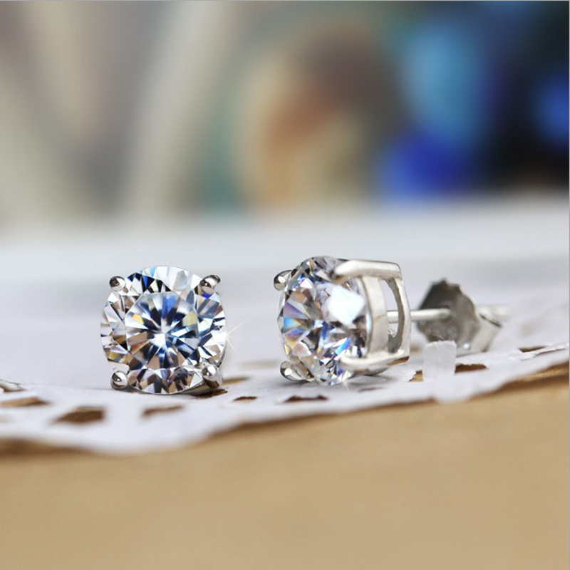 Moissanite 1 ct, boja D, naušnice s četiri kandže, 925 srebro, unisex
