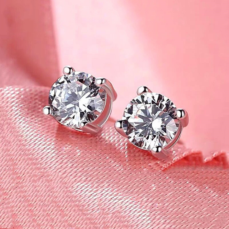 Moissanite 1 ct, boja D, naušnice s četiri kandže, 925 srebro, unisex