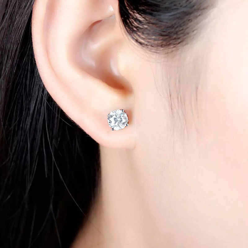 Moissanite 1 ct, boja D, naušnice s četiri kandže, 925 srebro, unisex