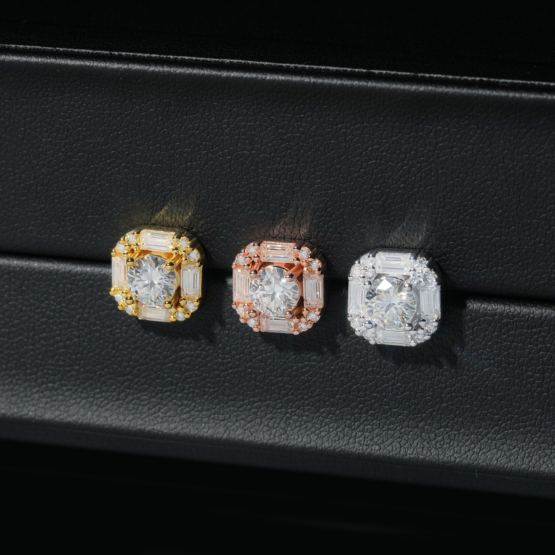 S925 srebro, moissanit 5,5 mm, unisex naušnice, klasičan dizajn, VVS čistoća