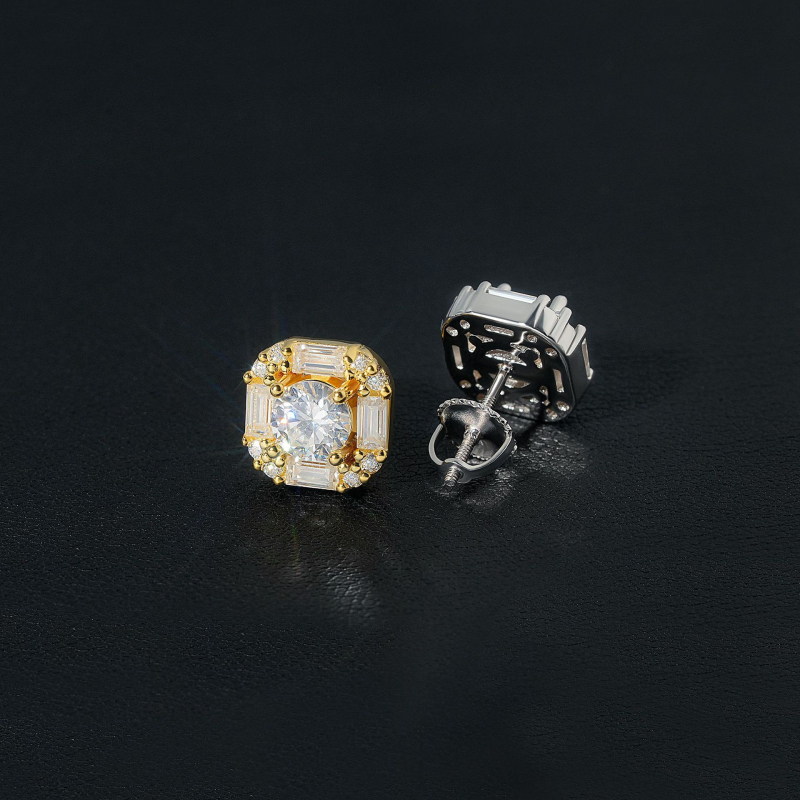 S925 srebro, moissanit 5,5 mm, unisex naušnice, klasičan dizajn, VVS čistoća