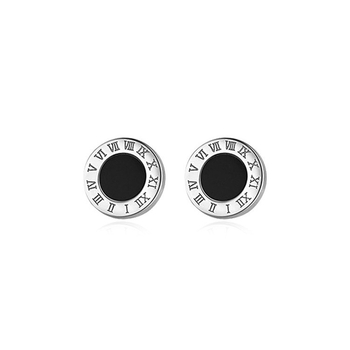 S999 čisto srebro, crne rimske brojke, kružne naušnice, minimalistički unisex stil