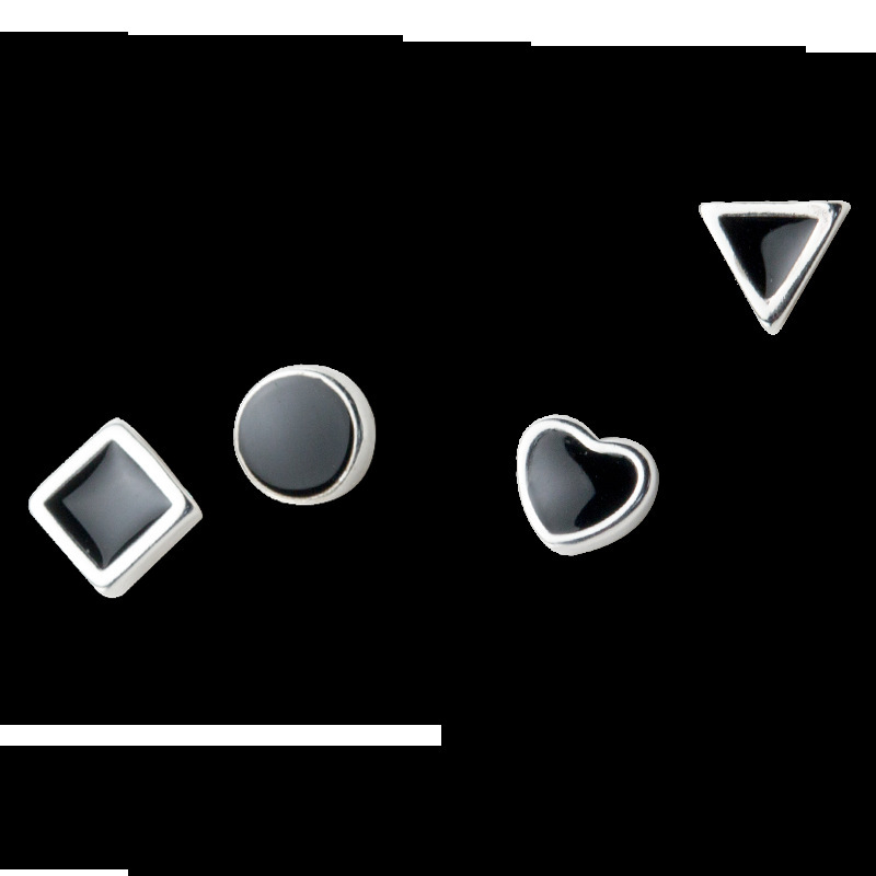 Nalan S925 srebrne geometrijske stud naušnice – crne, kvadratne i kružne, model E0337-1