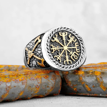 Unisex prsten od titan čelika, s totemom nordijske vikingske sjekire i retro kompasom, personalizirani dizajn.