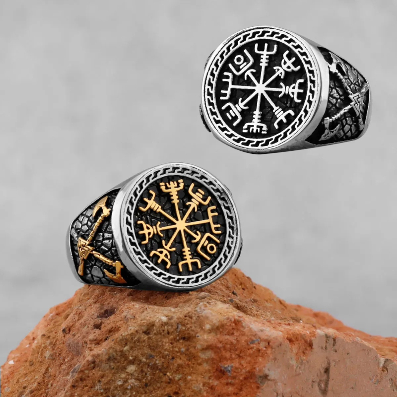 Unisex prsten od titan čelika, s totemom nordijske vikingske sjekire i retro kompasom, personalizirani dizajn.