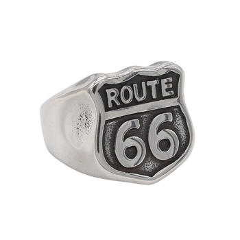 R1912 Titanijski čelični prsten s Route 66 tekstom – Vintage muški nakit