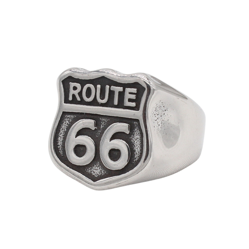 R1912 Titanijski čelični prsten s Route 66 tekstom – Vintage muški nakit