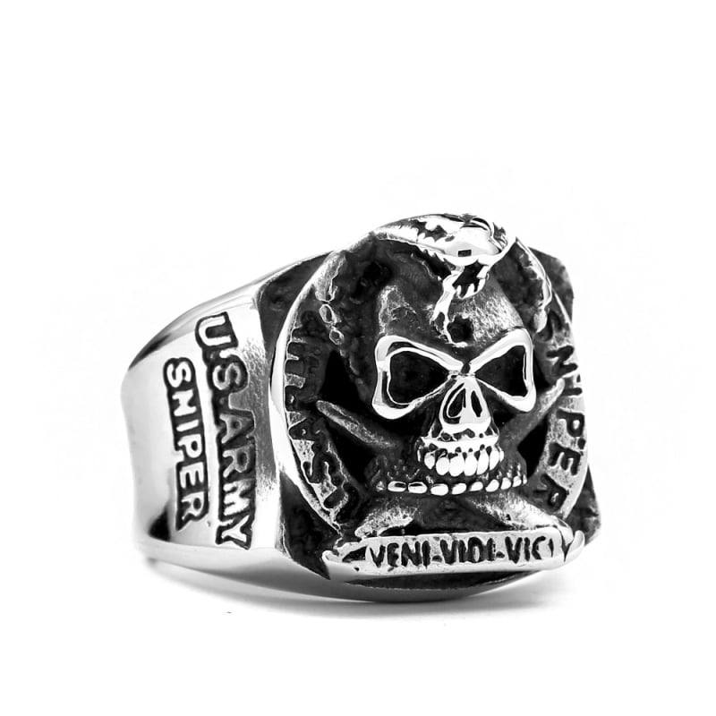 Muški prsten od titan čelika, retro punk stil, motiv lubanje zmije