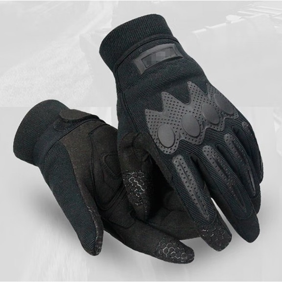 Зимни тактически ръкавици, пълни пръсти, подплатени с флис, за каране на велосипед на открито, съвместими със сензорен екран, черни
