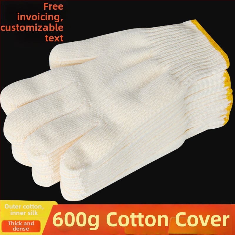 Žlté pracovné rukavice z bavlnených a polyesterových vlákien s nylonovou zmesou, odolné voči opotrebeniu, zosilnené, pre mužov