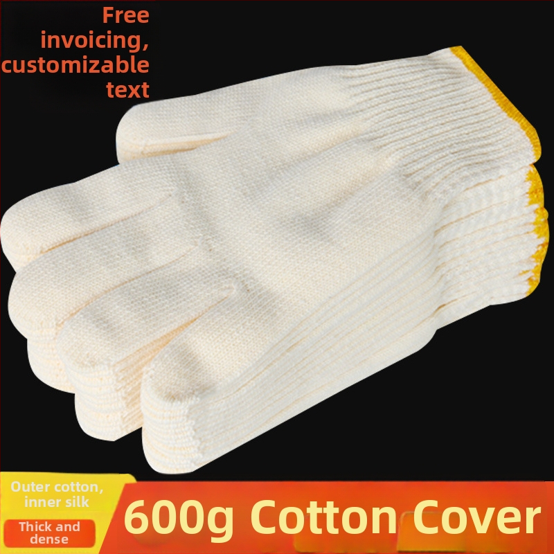 Žlté pracovné rukavice z bavlnených a polyesterových vlákien s nylonovou zmesou, odolné voči opotrebeniu, zosilnené, pre mužov