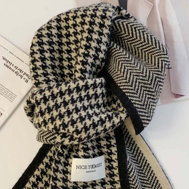 Britanski šal s kariranim uzorkom houndstooth za zimu – debeo i topao, tkanina deer plush, unisex