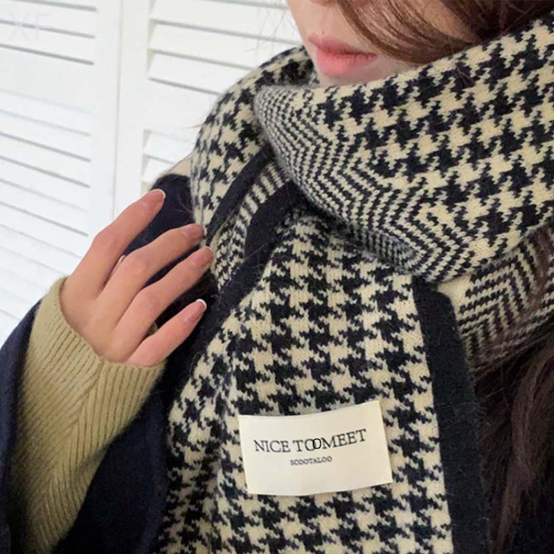 Britanski šal s kariranim uzorkom houndstooth za zimu – debeo i topao, tkanina deer plush, unisex