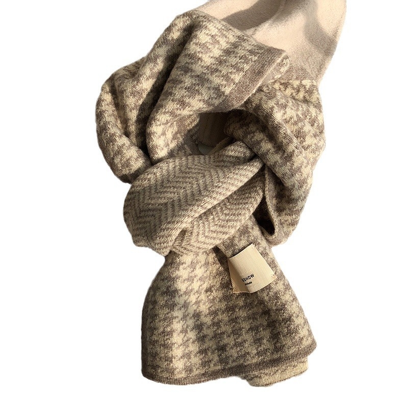 Britanski šal s kariranim uzorkom houndstooth za zimu – debeo i topao, tkanina deer plush, unisex