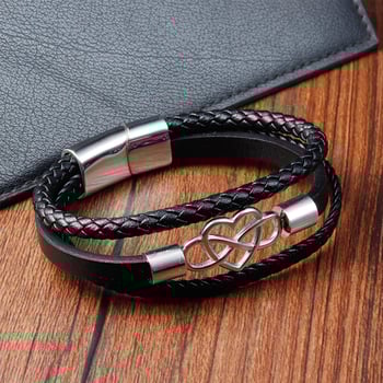 Crna kožna narukvica za muškarce – dvostruki sloj od kože i nehrđajućeg čelika, pletena, ručna izrada, višeslojna kožna narukvica 886