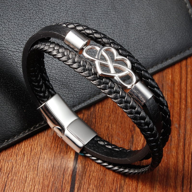 Crna kožna narukvica za muškarce – dvostruki sloj od kože i nehrđajućeg čelika, pletena, ručna izrada, višeslojna kožna narukvica 886