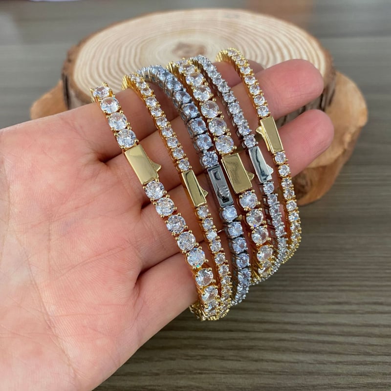 Muška narukvica od titan čelika, jednoslojni cirkon dijamant, kopča s opružnim zatvaračem, hip-hop stil