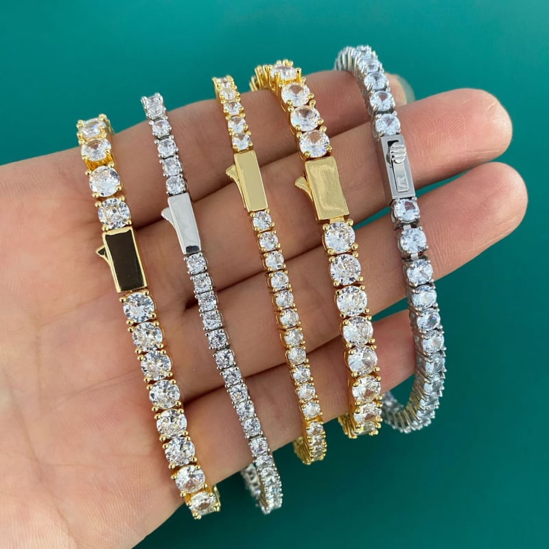 Muška narukvica od titan čelika, jednoslojni cirkon dijamant, kopča s opružnim zatvaračem, hip-hop stil