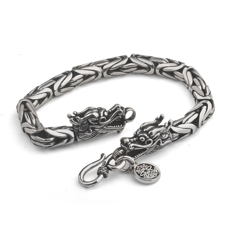 Narukvica s dvije glavne zmaja za muškarce, ručno izrađena, jedinstven retro dizajn s motivom mira, dar za dečka