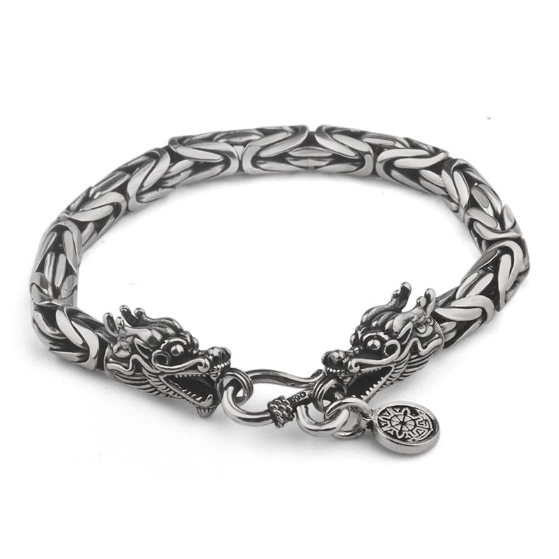 Narukvica s dvije glavne zmaja za muškarce, ručno izrađena, jedinstven retro dizajn s motivom mira, dar za dečka